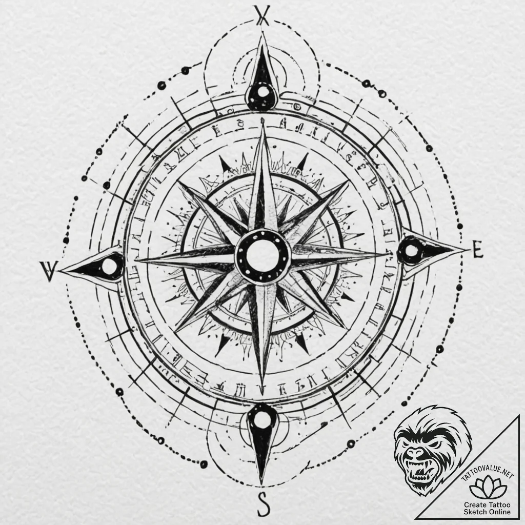 Tattoo design, vegvisir compass as a star map... - tattoo sketch (№1751494565_0, 02.07.2025 22:16) — tattoovalue.net