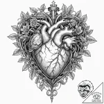 Tattoo design, an anatomical heart with a rec… – tattoo sketch (№1751495055_0, 02.07.2025 22:24) — tattoovalue.net