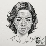 Tattoo design, a human face wearing a mask ma… – tattoo sketch (№1751495137_0, 02.07.2025 22:25) — tattoovalue.net
