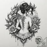 Tattoo design, a beautiful woman with a large… – tattoo sketch (№1751495218_0, 02.07.2025 22:26) — tattoovalue.net