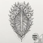 Tattoo design, a ribcage, with blooming cherr… – tattoo sketch (№1751496045_0, 02.07.2025 22:40) — tattoovalue.net