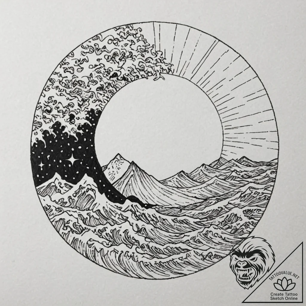 Tattoo design, a perfect circle, the top half... - tattoo sketch (№1751496127_0, 02.07.2025 22:42) — tattoovalue.net