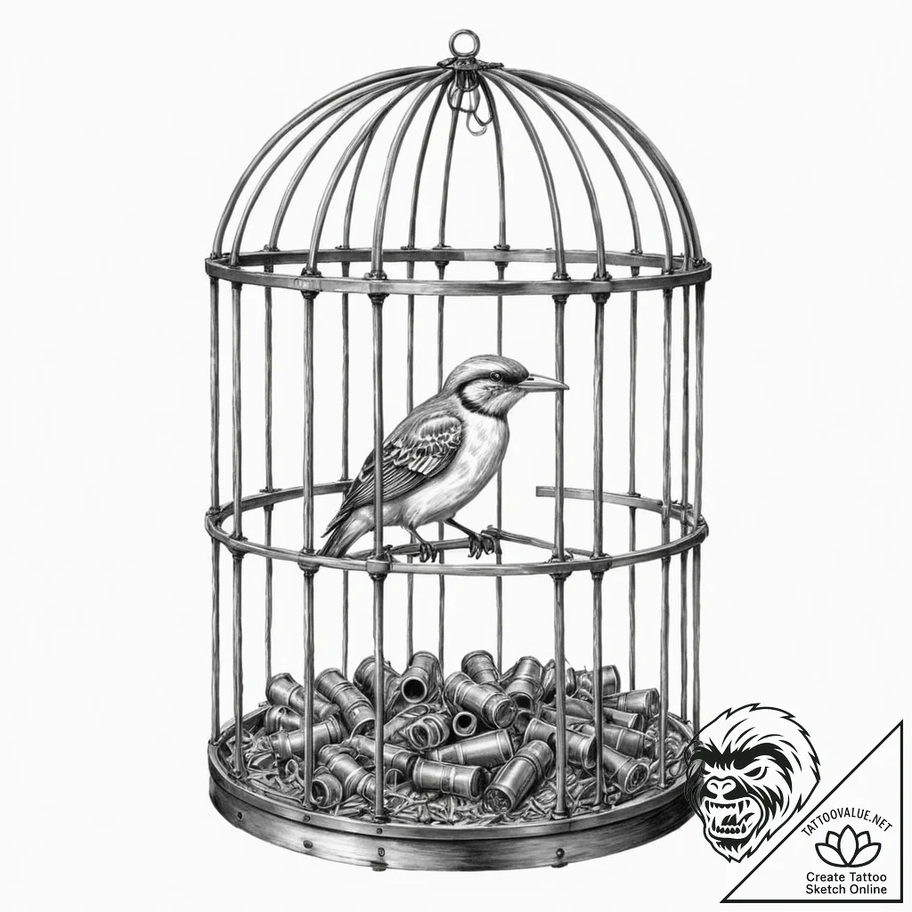 Tattoo design, a cage made of rifle barrels,... - tattoo sketch (№1751496208_0, 02.07.2025 22:43) — tattoovalue.net