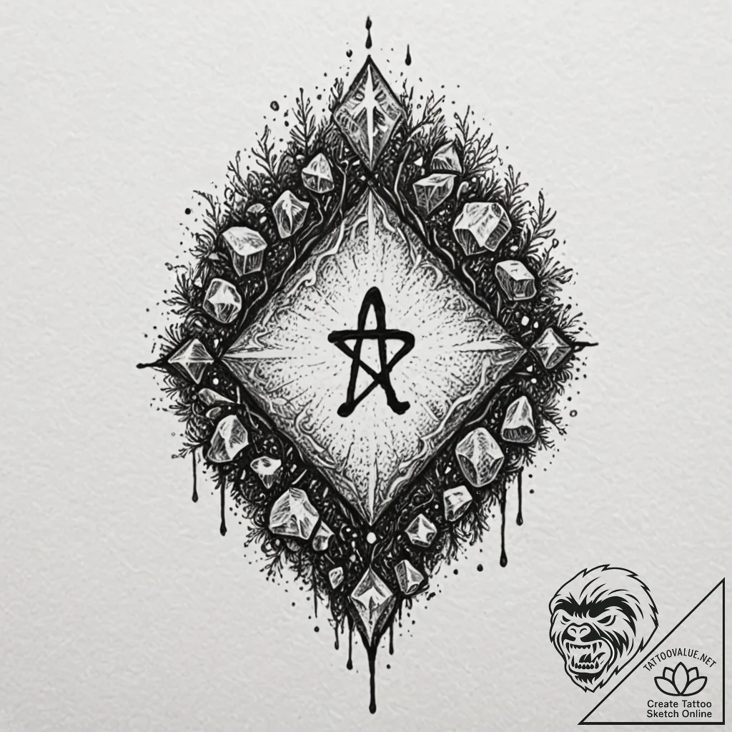 Tattoo design, a stone with runes, covered in... - tattoo sketch (№1751496289_0, 02.07.2025 22:44) — tattoovalue.net