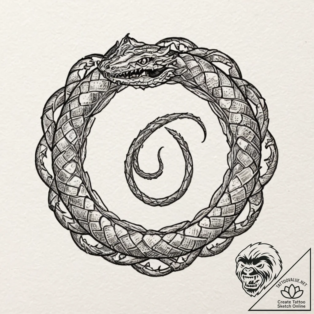 Tattoo design, an ouroboros serpent, but it's... - tattoo sketch (№1751496452_0, 02.07.2025 22:47) — tattoovalue.net