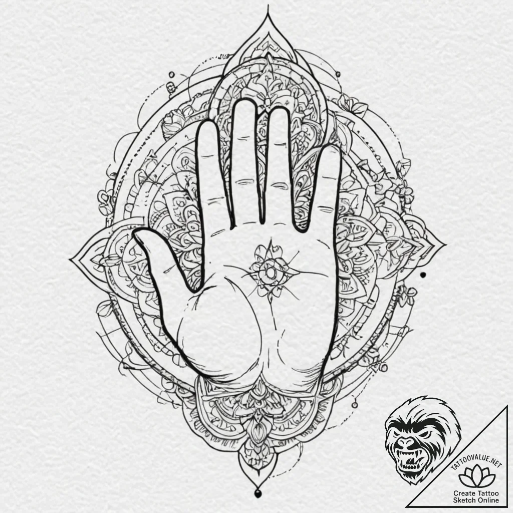 Tattoo design, the "hand of the mysteries" or... - tattoo sketch (№1751496533_0, 02.07.2025 22:48) — tattoovalue.net