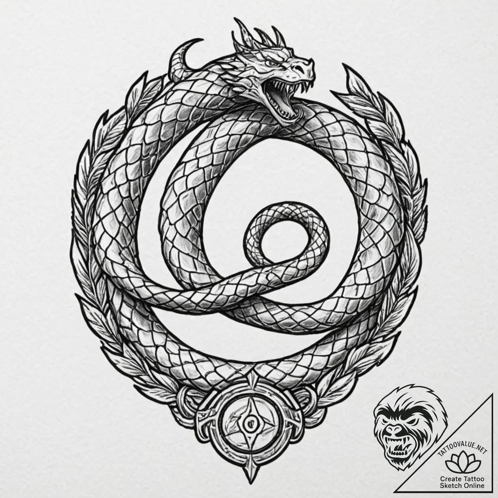 Tattoo sketch of a serpent biting its own tai... - tattoo sketch (№1751497115_0, 02.07.2025 22:58) — tattoovalue.net