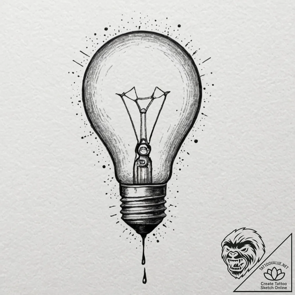 Tattoo design, handpoke style, a lightbulb th... - tattoo sketch (№1751497368_0, 02.07.2025 23:02) — tattoovalue.net
