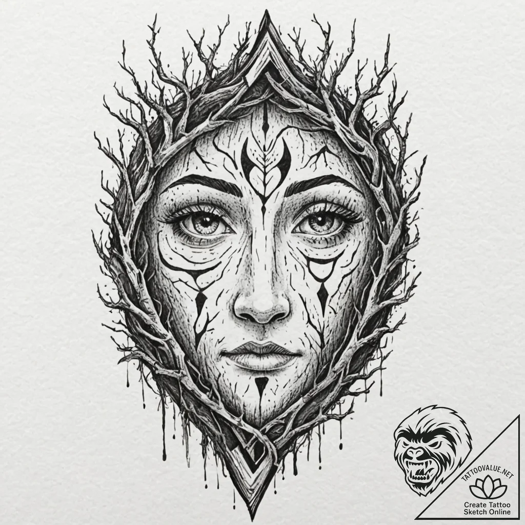 Tattoo sketch — ancient bark peeled back from... - tattoo sketch (№1751497776_0, 02.07.2025 23:09) — tattoovalue.net