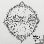 Tattoo design, a road winding through a deser… – tattoo sketch (№1751498032_0, 02.07.2025 23:13) — tattoovalue.net