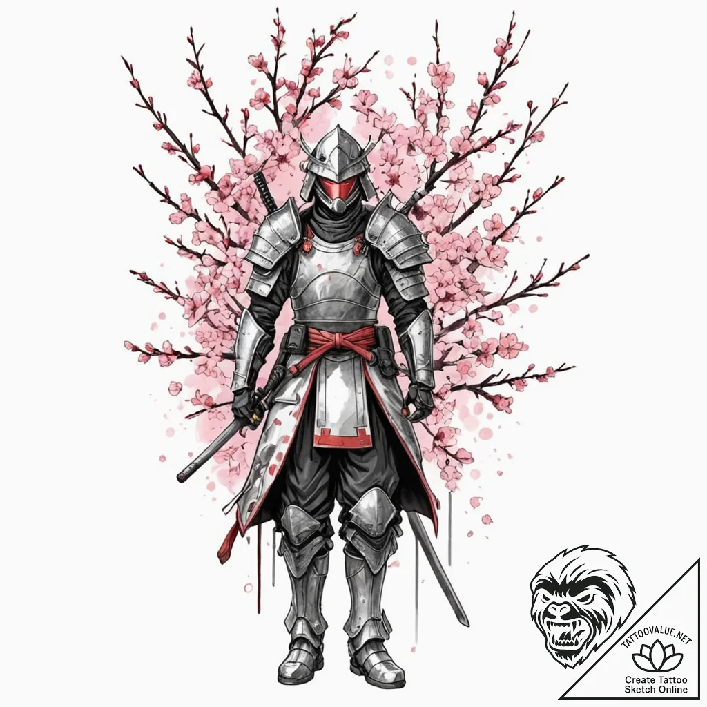 Tattoo sleeve design, cyber-samurai fusion, s... - tattoo sketch (№1751498113_0, 02.07.2025 23:15) — tattoovalue.net