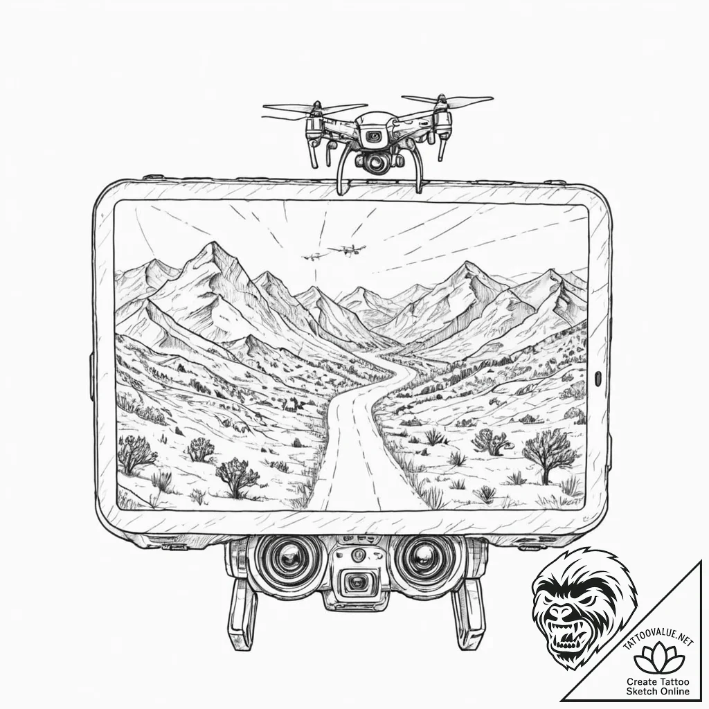 Tattoo design, an fpv drone's camera view, th... - tattoo sketch (№1751498359_0, 02.07.2025 23:19) — tattoovalue.net