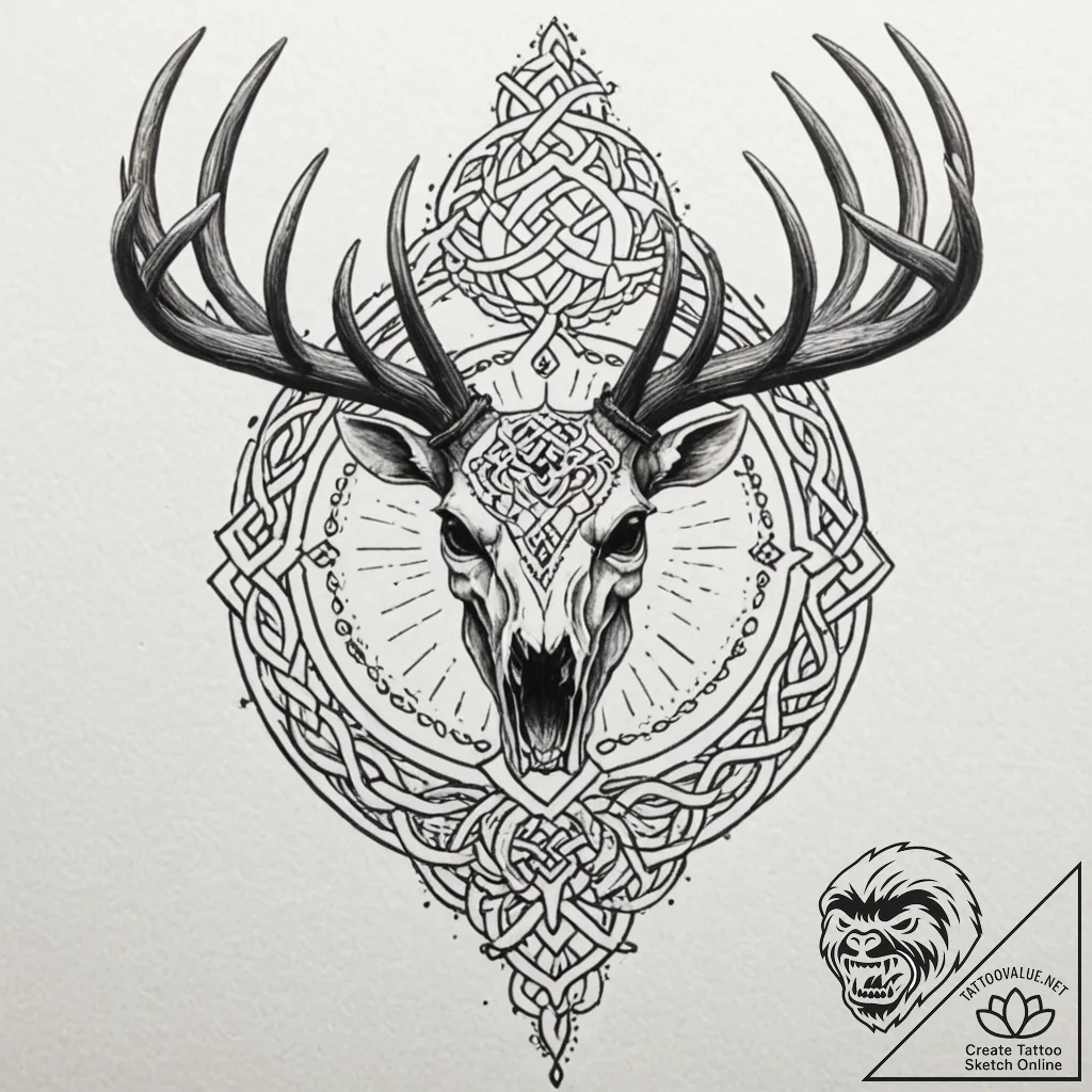 Tattoo design, skull of the deer eikthyrnir,... - tattoo sketch (№1751498767_0, 02.07.2025 23:26) — tattoovalue.net