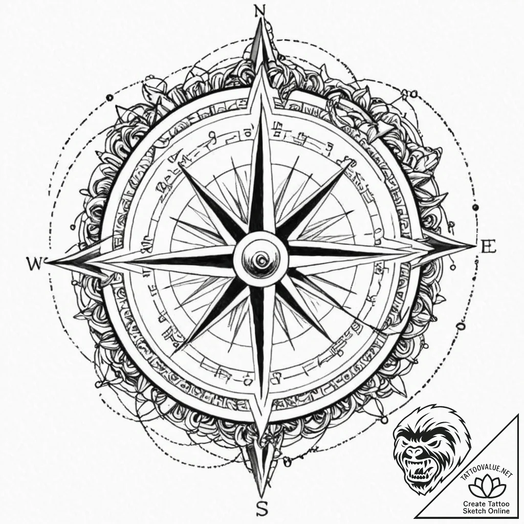 Tattoo design, a compass that doesn't point n... - tattoo sketch (№1751498849_0, 02.07.2025 23:27) — tattoovalue.net