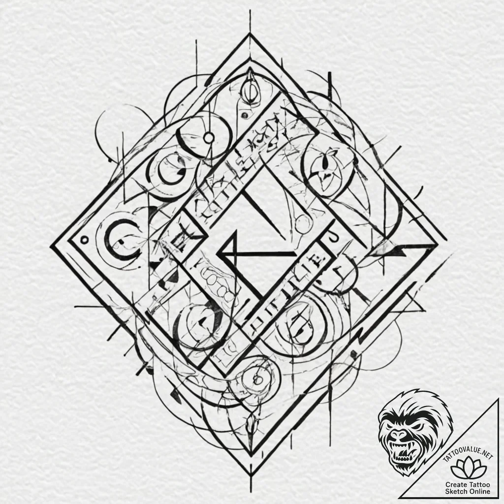 Tattoo design, runes deconstructed and reasse... - tattoo sketch (№1751499255_0, 02.07.2025 23:34) — tattoovalue.net