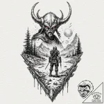 Tattoo design, a viking warrior seen from beh… – tattoo sketch (№1751499664_0, 02.07.2025 23:41) — tattoovalue.net