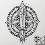 Tattoo design, a rocket launch system, styliz… – tattoo sketch (№1751499745_0, 02.07.2025 23:42) — tattoovalue.net