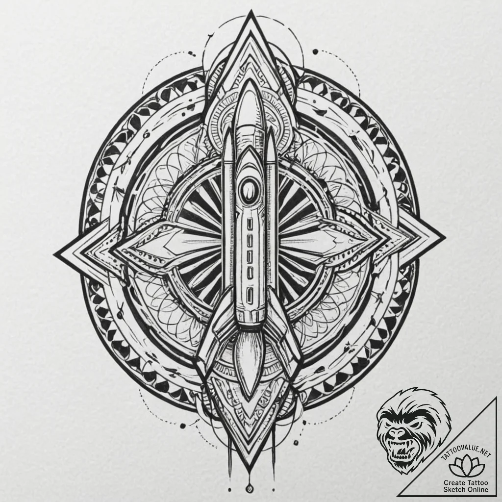 Tattoo design, a rocket launch system, styliz... - tattoo sketch (№1751499745_0, 02.07.2025 23:42) — tattoovalue.net