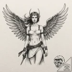 Tattoo design, a valkyrie, but instead of a s… – tattoo sketch (№1751499827_0, 02.07.2025 23:43) — tattoovalue.net