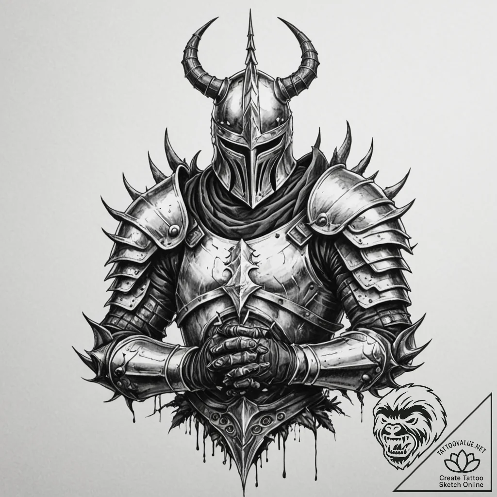 Tattoo sleeve design, grimdark fantasy, knigh... - tattoo sketch (№1751499990_0, 02.07.2025 23:46) — tattoovalue.net