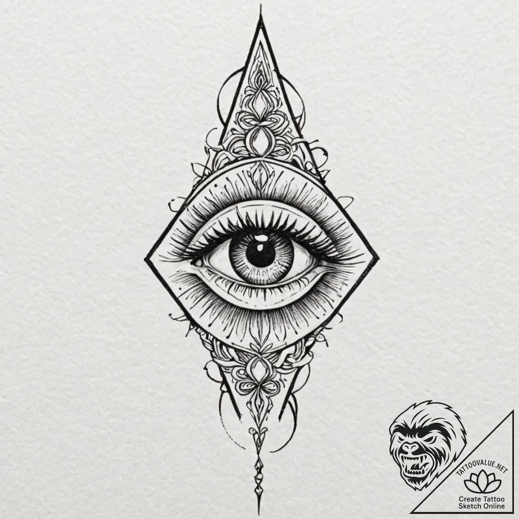 Tattoo design, a dagger piercing the third ey... - tattoo sketch (№1751500153_0, 02.07.2025 23:49) — tattoovalue.net