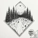 Tattoo design, a forest of streetlights that… – tattoo sketch (№1751500398_0, 02.07.2025 23:53) — tattoovalue.net