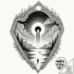 Tattoo design, a giant keyhole in the sky, re… – tattoo sketch (№1751500479_0, 02.07.2025 23:54) — tattoovalue.net