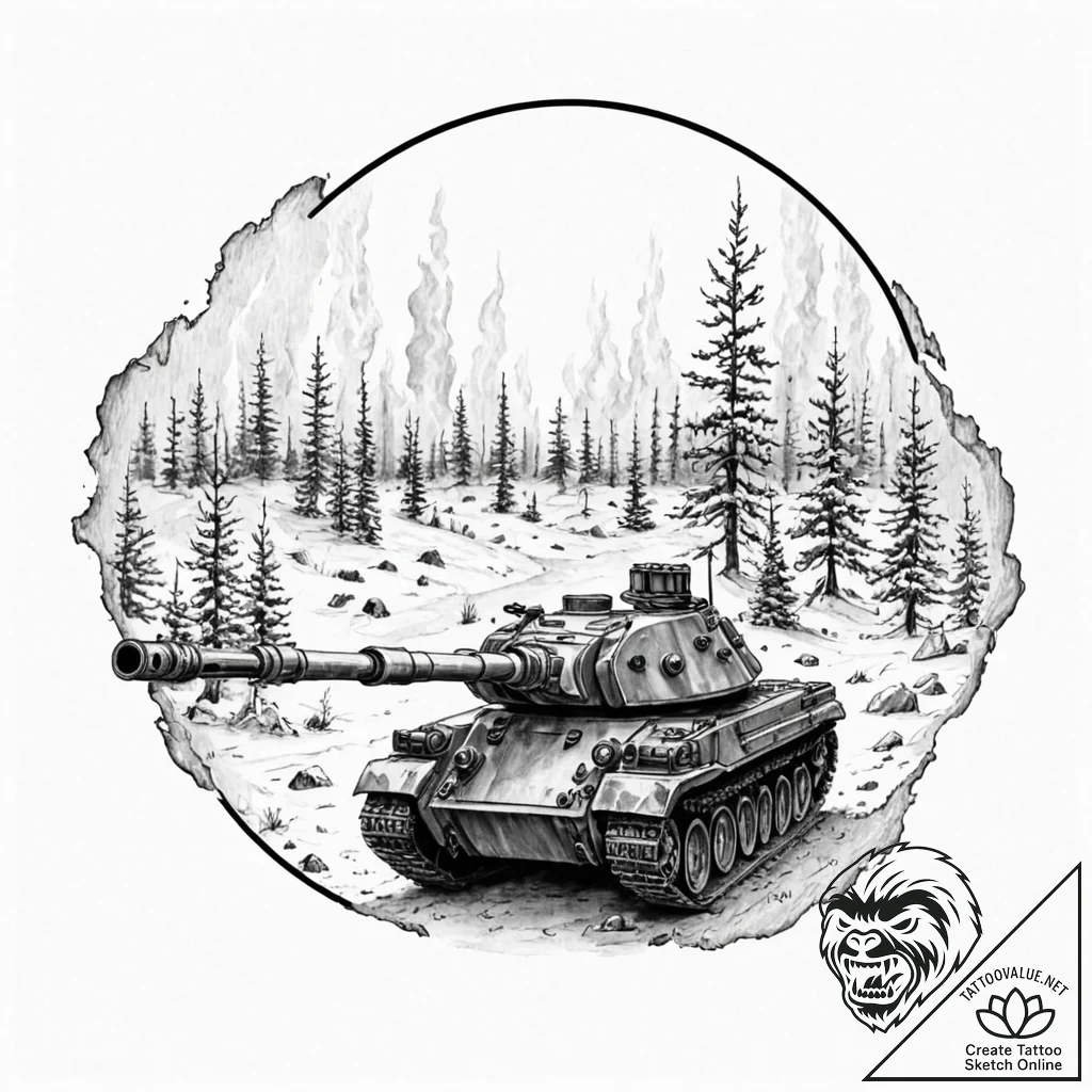 Tattoo design, a tank viewed through a therma... - tattoo sketch (№1751500560_0, 02.07.2025 23:56) — tattoovalue.net