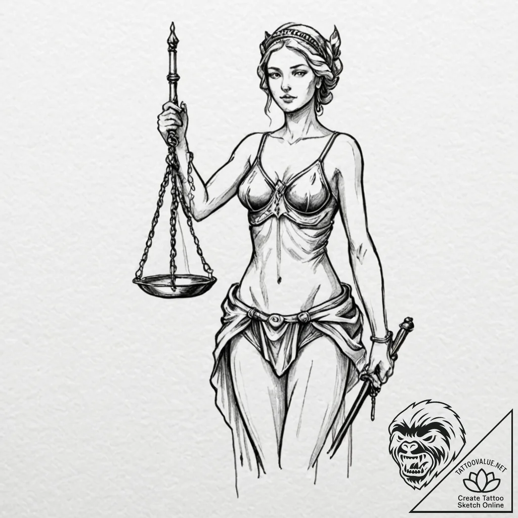 Tattoo design, a lady justice portrait, but s... - tattoo sketch (№1751501087_0, 03.07.2025 00:04) — tattoovalue.net
