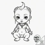 Tattoo design, a kewpie doll, but with tattoo… – tattoo sketch (№1751501591_0, 03.07.2025 00:13) — tattoovalue.net