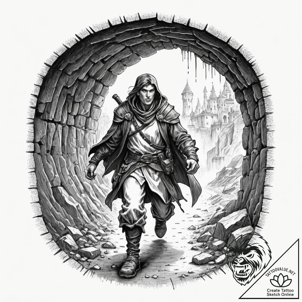 Tattoo sleeve design, dungeon crawler, a part... - tattoo sketch (№1751502463_0, 03.07.2025 00:27) — tattoovalue.net