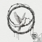 Tattoo design, a dove of peace, tangled in ba… – tattoo sketch (№1751502634_0, 03.07.2025 00:30) — tattoovalue.net