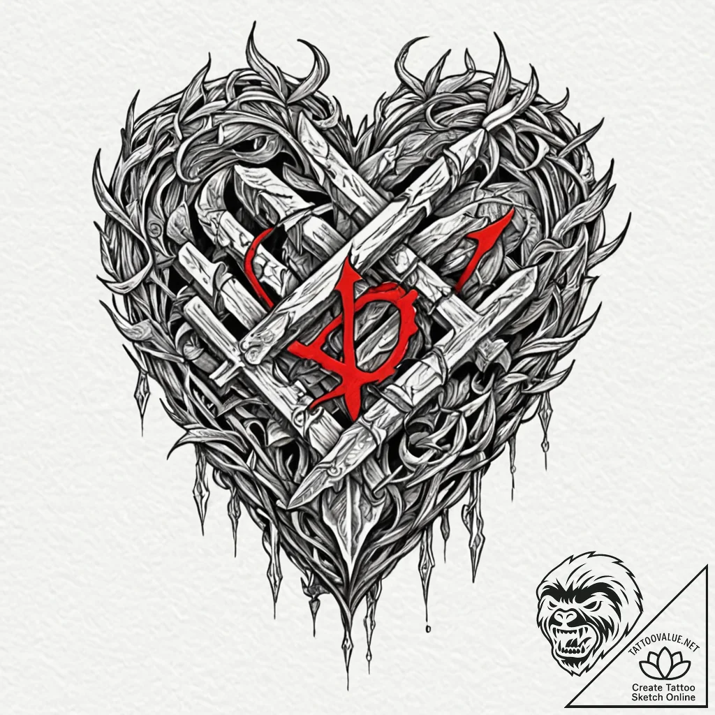 Tattoo sketch of norse god’s heart made of ru... - tattoo sketch (№1751503462_0, 03.07.2025 00:44) — tattoovalue.net