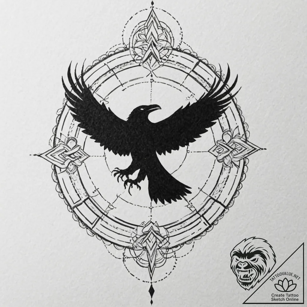 Tattoo sketch of a raven’s shadow forming run... - tattoo sketch (№1751503633_0, 03.07.2025 00:47) — tattoovalue.net