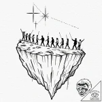 Tattoo design, a blindfolded crowd walking of… – tattoo sketch (№1751503794_0, 03.07.2025 00:49) — tattoovalue.net