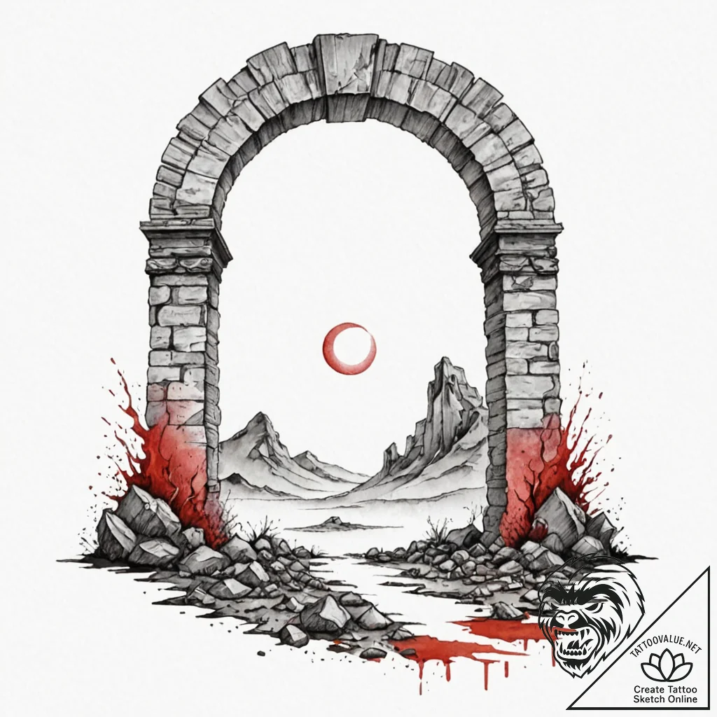 Tattoo design, a doorway standing alone in a... - tattoo sketch (№1751504376_0, 03.07.2025 00:59) — tattoovalue.net