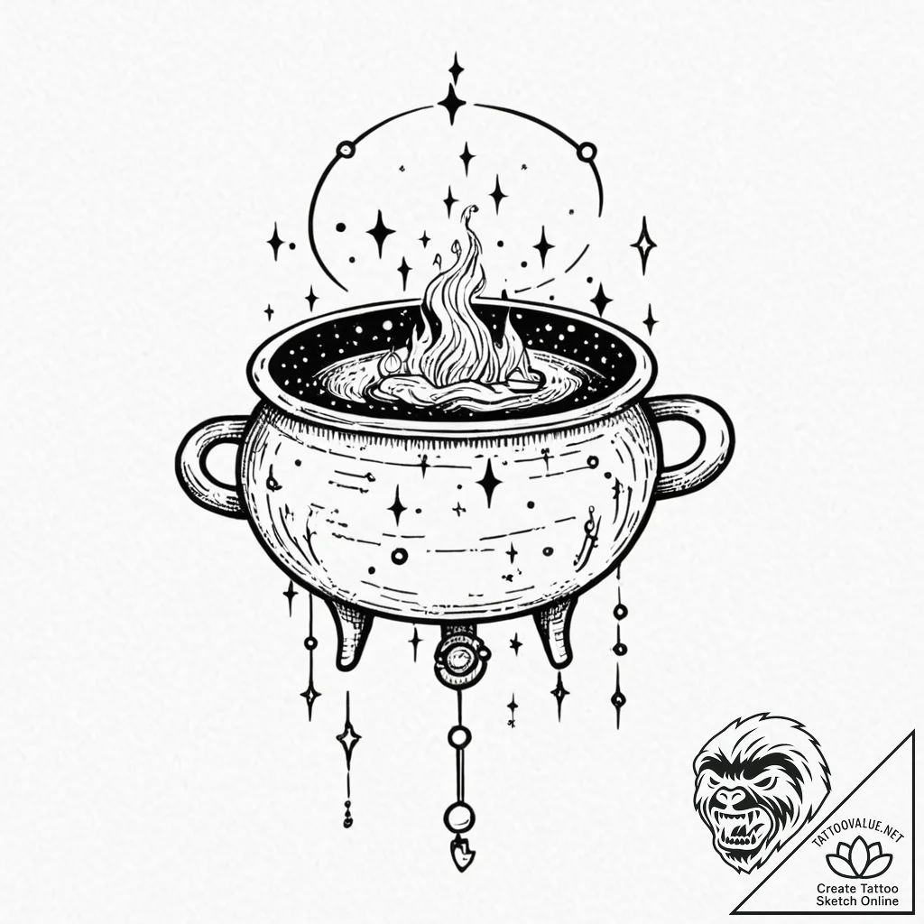 Tattoo design, a cauldron, with the constella... - tattoo sketch (№1751505123_0, 03.07.2025 01:12) — tattoovalue.net