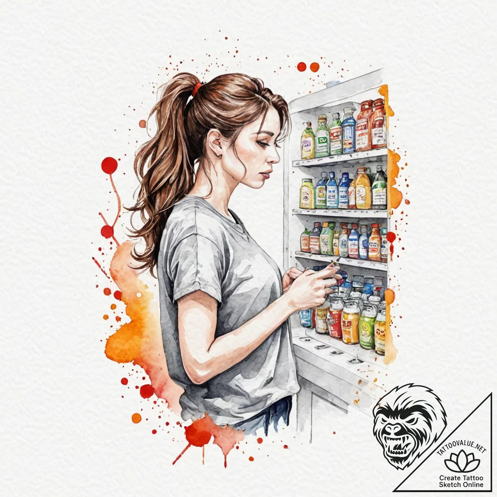 Tattoo sleeve design, convenience store melan... - tattoo sketch (№1751505447_0, 03.07.2025 01:17) — tattoovalue.net