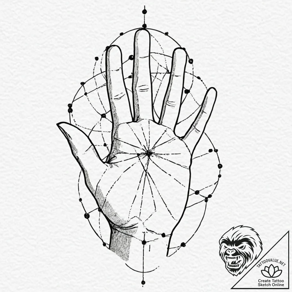 Tattoo design, a human hand reaching out, dis... - tattoo sketch (№1751505537_0, 03.07.2025 01:18) — tattoovalue.net