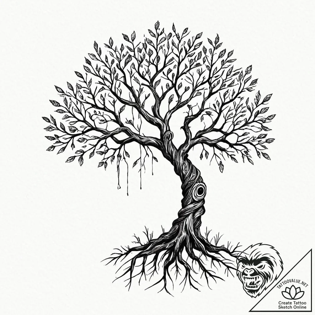 Tattoo design, a tree of life, but its branch... - tattoo sketch (№1751506032_0, 03.07.2025 01:27) — tattoovalue.net