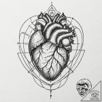 Tattoo design, a human heart encased in a far… – tattoo sketch (№1751506202_0, 03.07.2025 01:30) — tattoovalue.net