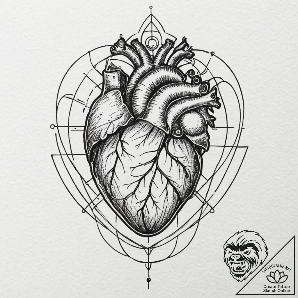 Tattoo design, a human heart encased in a far... - tattoo sketch (№1751506202_0, 03.07.2025 01:30) — tattoovalue.net