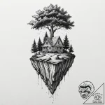 Tattoo design, a floating island in the sky,… – tattoo sketch (№1751506284_0, 03.07.2025 01:31) — tattoovalue.net
