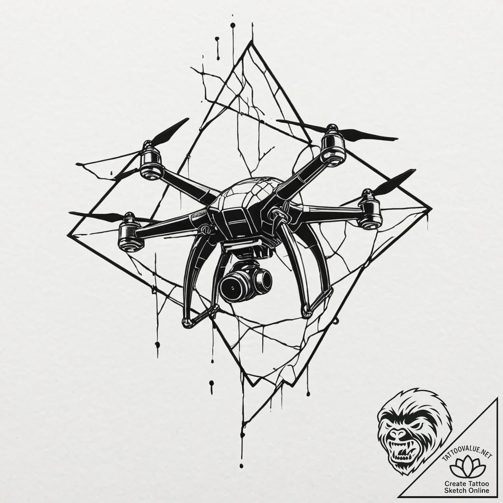 Tattoo design, a drone made of shattered glas... - tattoo sketch (№1751506364_0, 03.07.2025 01:32) — tattoovalue.net