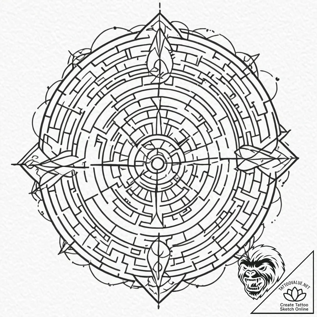 Tattoo design, a labyrinth made of circuit bo... - tattoo sketch (№1751507194_0, 03.07.2025 01:46) — tattoovalue.net