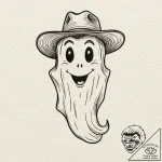 Tattoo design, a cartoon ghost wearing a cowb… – tattoo sketch (№1751508194_0, 03.07.2025 02:03) — tattoovalue.net