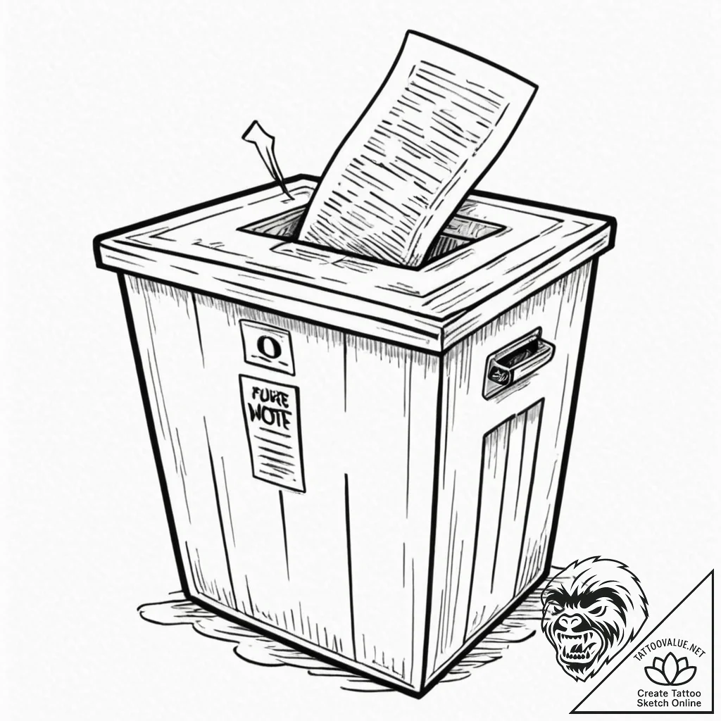 Tattoo design, a ballot box that is also a pa... - tattoo sketch (№1751509113_0, 03.07.2025 02:18) — tattoovalue.net
