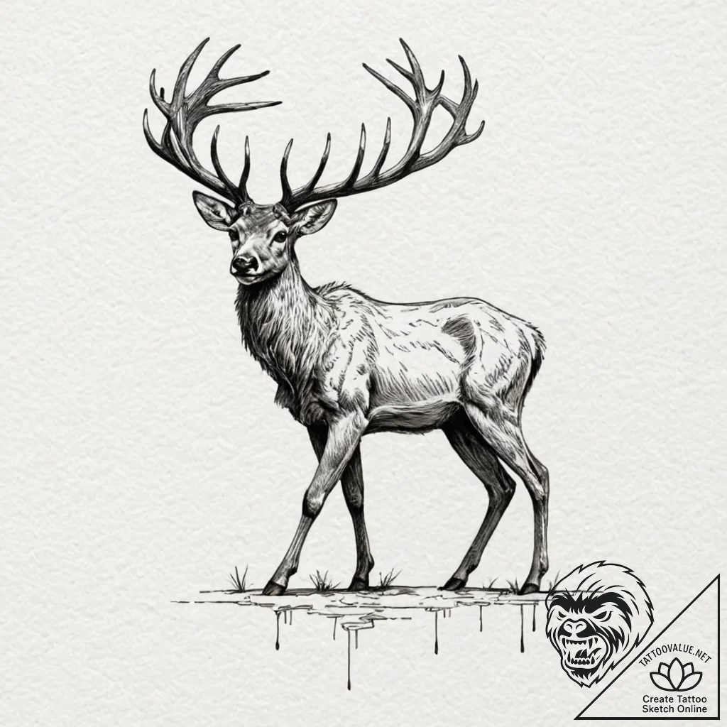 Tattoo sketch of a rune-covered deer walking... - tattoo sketch (№1751509194_0, 03.07.2025 02:19) — tattoovalue.net