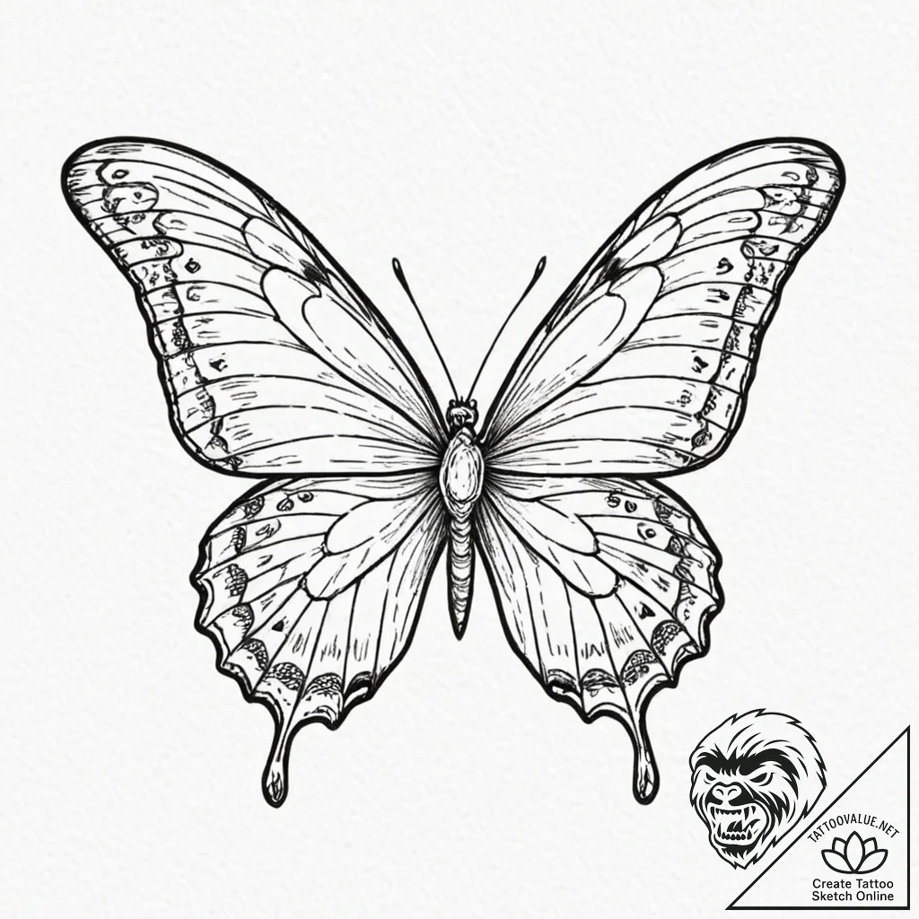 Tattoo design, a beautiful butterfly, its win... - tattoo sketch (№1751509609_0, 03.07.2025 02:26) — tattoovalue.net