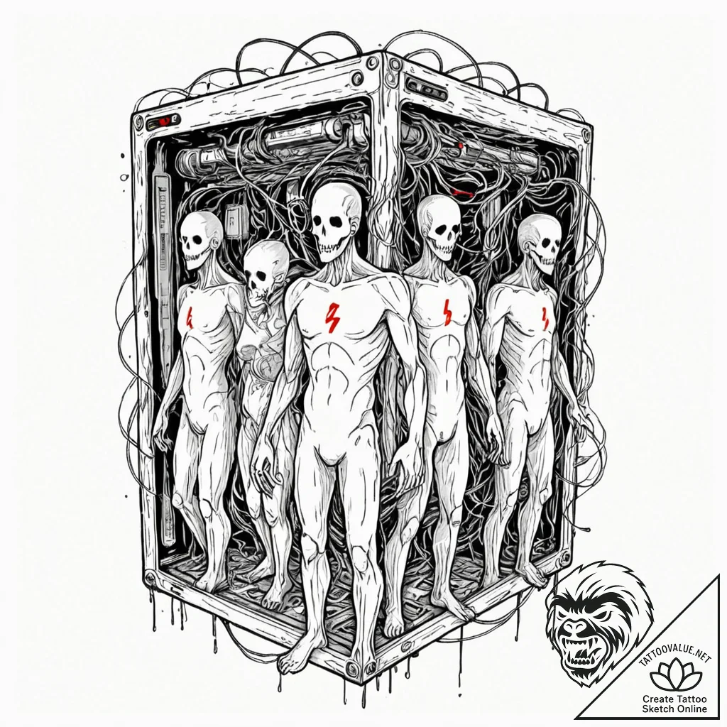 Tattoo design, "ghosts in the machine", depic... - tattoo sketch (№1751510110_0, 03.07.2025 02:35) — tattoovalue.net